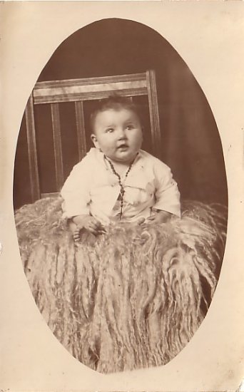 Baby Sitting On Sheep Skin Rug, Real Photo Post Card RPPC - 3623