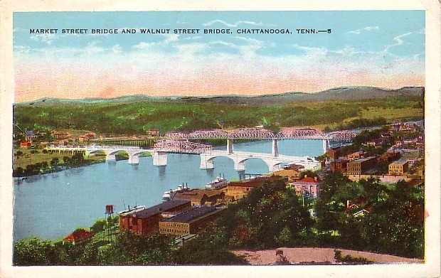 Market Street and Walnut Street Bridges in Chattanooga Tennessee TN Vintage Postcard - 3636