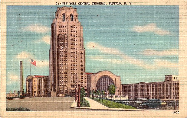 New York Central Terminal in Buffalo New York NY 1947 Linen Postcard - 3637