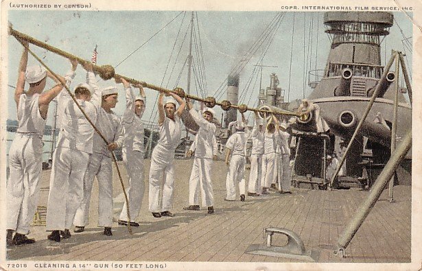Sailors Cleaning a 50 Foot Long Gun, Detroit Publishing Company Vintage Postcard - 3639