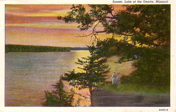 Lake of the Ozarks Sunset View, Missouri MO Curt Teich 1938 Linen Postcard - 3655
