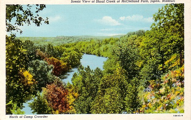 Scenic View at Shoal Creek, McClelland Park, Joplin Missouri MO Linen Postcard - 3658