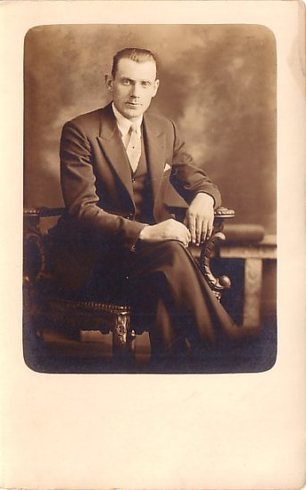 Gentleman Sitting in Ornate Chair Real Photo Post Card RPPC - 3661