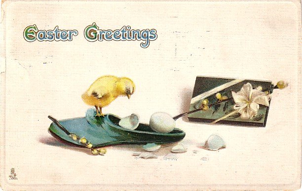 Raphael Tuck and Sons Easter Postcard of Chick on a Slipper - 3678