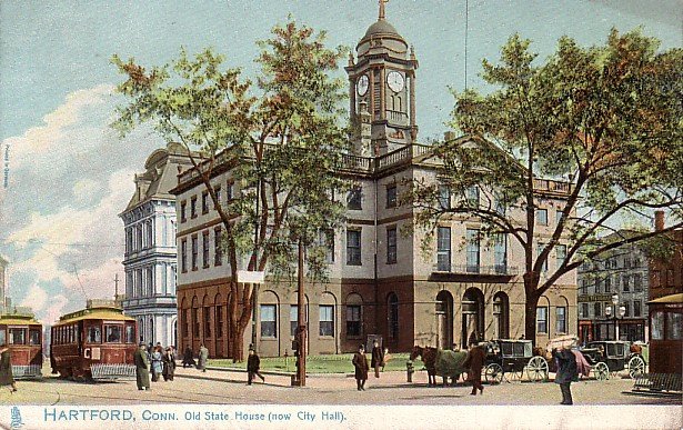 Raphael Tuck & Sons, Trolleys in Front of City Hall in Hartford Connecticut CT Postcard - 3683