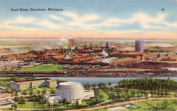 Ford Plant in Dearborn Michigan MI Tichnor Gloss Postcard - 3720