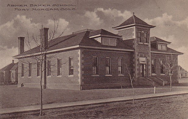 Abner Baker School in Fort Morgan Colorado CO 1919 Vintage Postcard - 3723