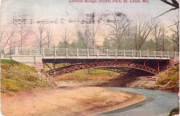 Lincoln Bridge in Forest Park St. Louis Missouri MO 1909 Vintage Postcard - 3755