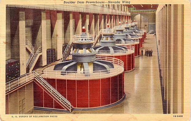 Boulder Dam Powerhouse, Nevada NV Wing 1941 Curt Teich Linen Postcard - 3762