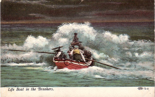 Life Boat in the Breakers Vintage Postcard - 3779
