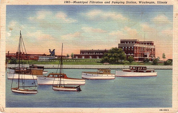 Municipal Filtration and Pumping Station in Waukegan Illinois IL 1940 Curt Teich Postcard - 3801