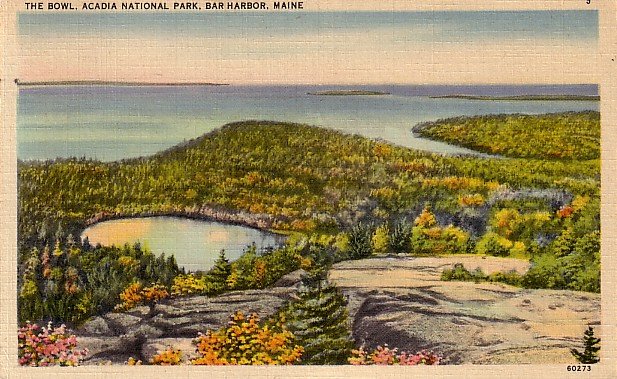 The Bowl of Acadia National Park, Bar Harbor Maine ME 1949 Linen Postcard - 3802
