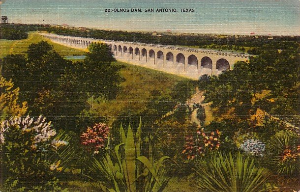 Olmos Dam in San Antonio Texas TX Linen Postcard - 3860