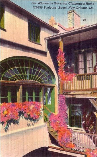 Fan Window in Governor Claiborne's Home New Orleans Louisiana LA Linen Postcard - 3880