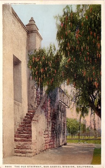 The Old Stairway of San Gabriel Mission California CA, Detroit Publishing Vintage Postcard - 3898