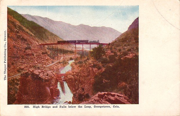 High Bridge and Falls below the Loop in Georgetown, Colorado CO Vintage Postcard - 3921