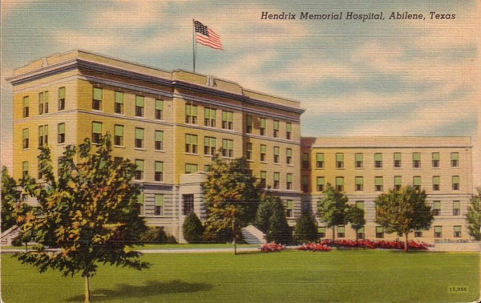 Hendrix Memorial Hospital Abilene Texas TX Mid Century Linen Postcard ... Hendrix Memorial Hospital Abilene Texas TX Mid Century Linen Postcard ...