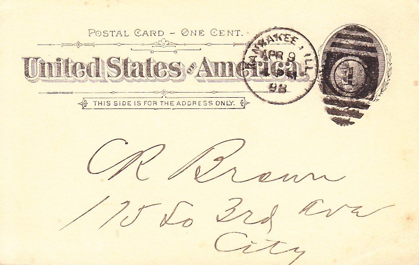 Illinois Central Railroad Company Freight Office 1898 Postal Card - 5356