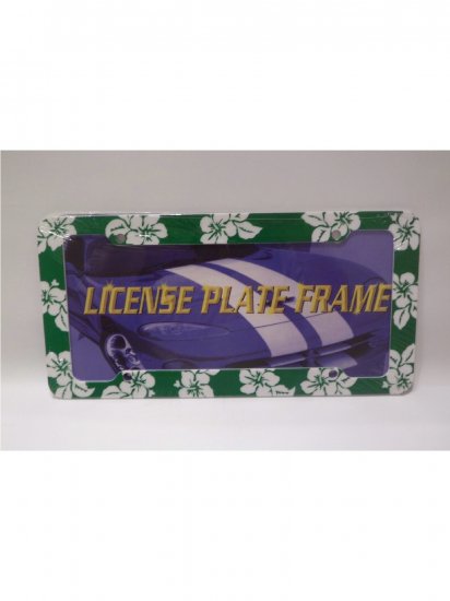 Hawaiian Tropical Hibiscus Green Flower Auto Truck License Plate Frame with FREE Decal