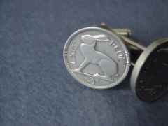 COIN JEWELRY~IRISH RABBIT CUFFLINKS OR EARRINGS