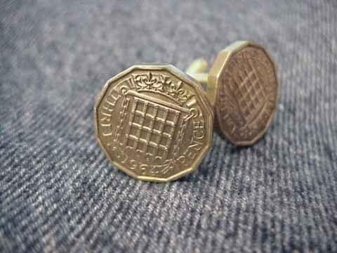 CUFFLINKS ~RARE VINTAGE BRITISH THREEPENNY BITS~gates