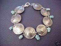 COIN JEWELRY~ INDIAN HEAD NICKEL TURQUOISE BRACELET