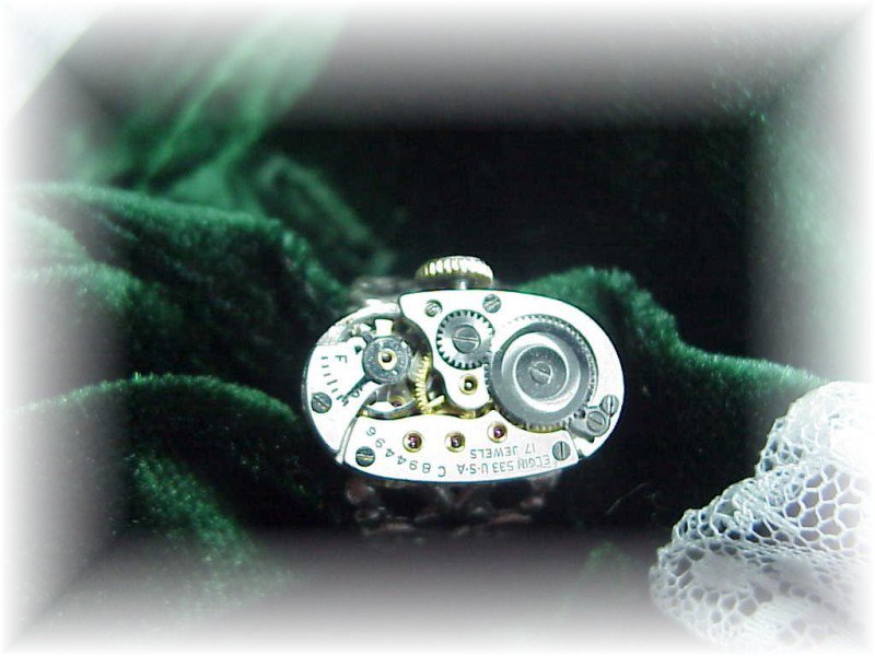 Steampunk silver watch adjustable ring victorian oval