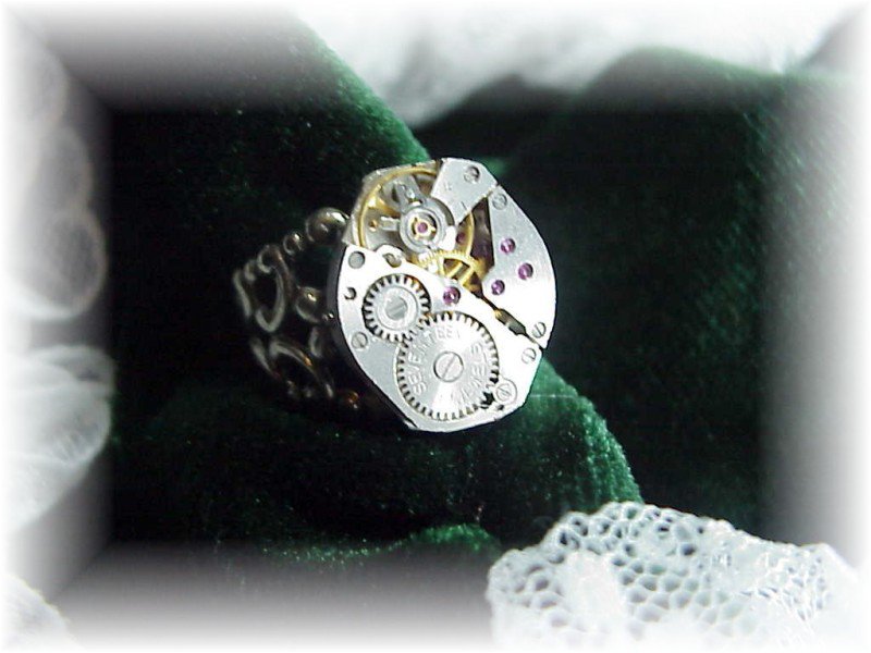 Steampunk silver watch adjustable ring victorian filigr