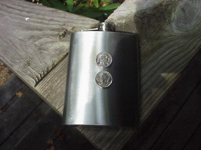 COIN COLLECTORS DOUBLE INDIAN HEAD BUFFALO NICKEL FLASK