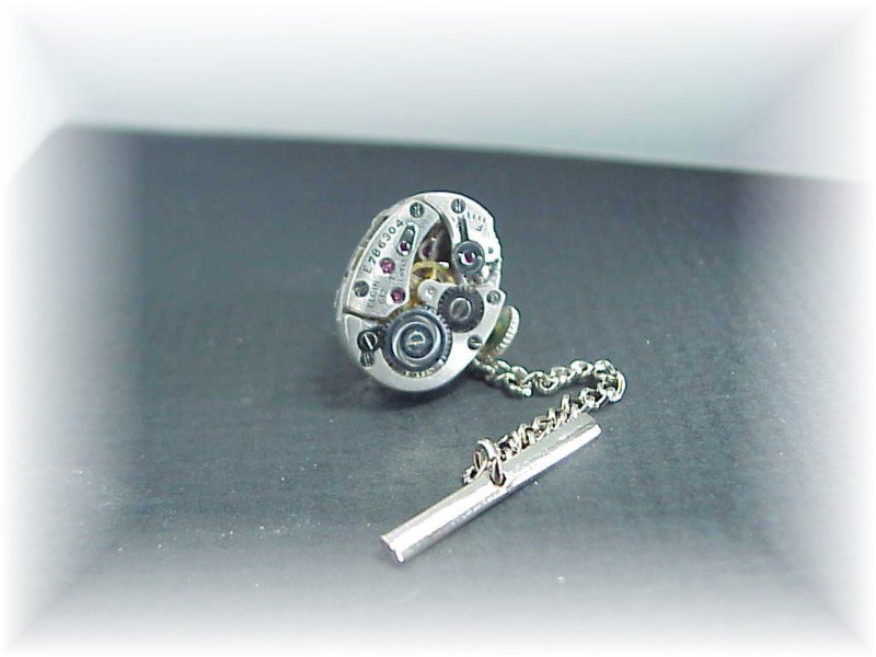 Steampunk Elgin jeweled watch tie tack tac