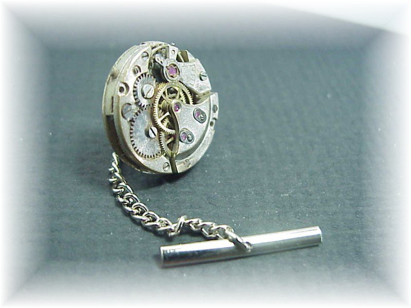 Steampunk round jeweled watch tie tack tac