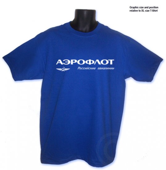 AEROFLOT, Russian airlines T-Shirt Royal Blue S, M, L, XL ~ FREE SHIPPING