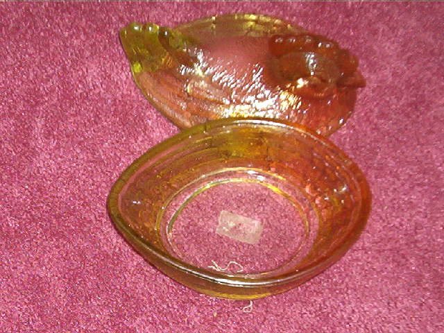 carnival glass hen on nest