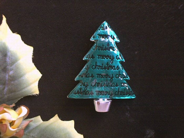 Wonderful MERRY CHRISTMAS Green Enamel Christmas Tree Pin