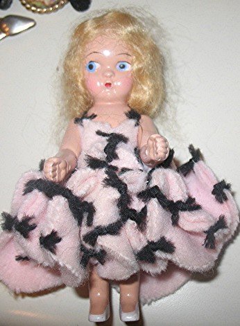 SMALL BLOND HAIR HARD PLASTIC GINNY? DOLL pink dress