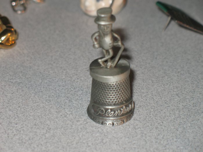 PLANTERS PEANUT THIMBLE RARE PEWTER SO CUTE A MUST FOR THE COLLECTOR!