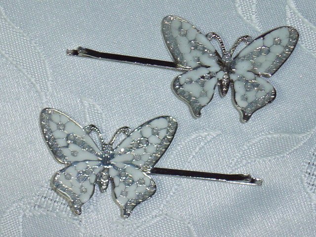 Enameled White hair jewelry bobbi (bobby) pins~ PAIR
