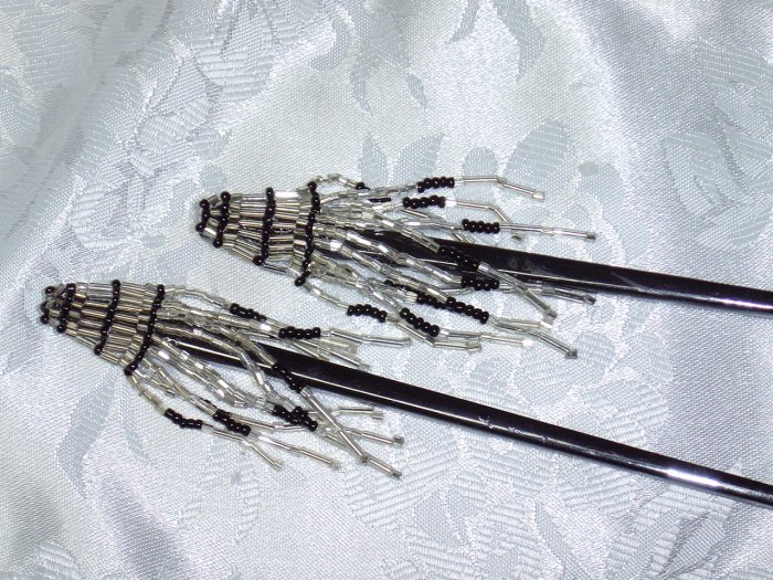 PAIR~HAND Beaded Hair Jewelry Sticks, Hair Chop Sticks, Hair Sticks Handmade hair sticks