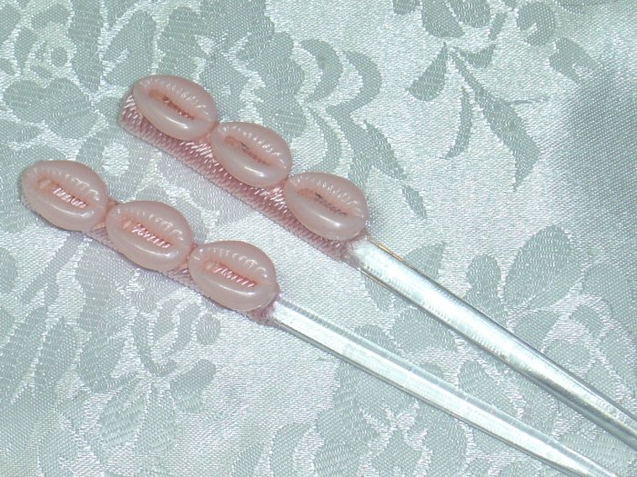Pair Pink Simulated Shell Hair updo fascinator sticks Hair chop sticks