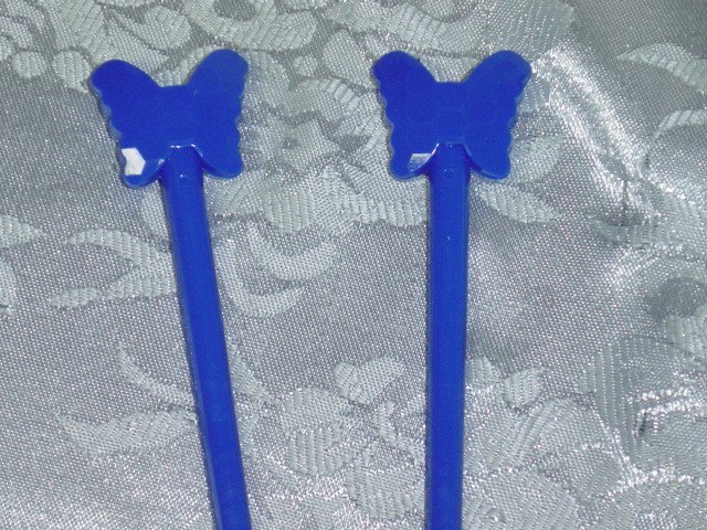 PAIR~BEAUTIFUL BLUE BUTTERFLY HAIR JEWELRY STICKS-
