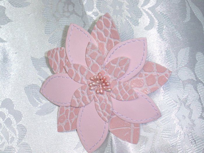 Pink leatherette/vinyl hair jewelry barrette flower