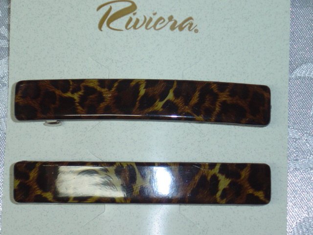 RIVERIA BRAND~ LEOPARD LOOK HAIR BARRETTES PAIR~ LONG HAIR JEWELRY BARRETTES PAIR
