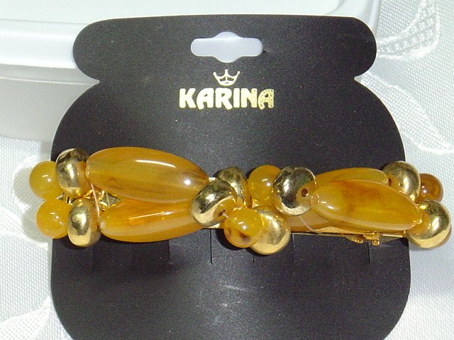 KARINA~DESIGNER BEADED HAIR JEWELRY BARRETTE~AMBER LOOK ACRYLIC BEADS
