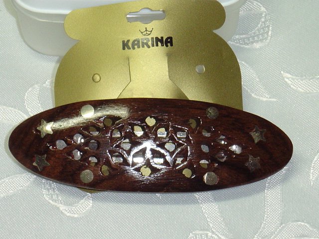 KARINA MOON AND STARS WOOD CUT OUT BARRETTE~HAIR JEWELRY DESIGNER BARRETTE