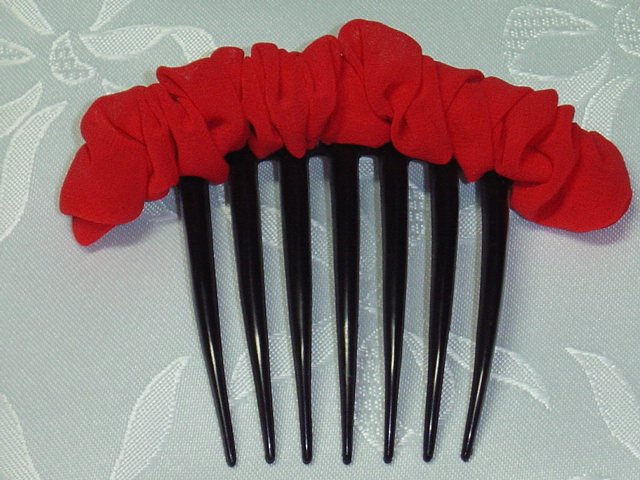 Red Chiffon Scrunched look Hair Jewelry French twist Hair Comb fascinator