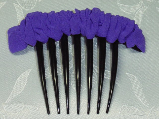 Purple Chiffon Fabric scrunched look French Hair Comb fascinator comb