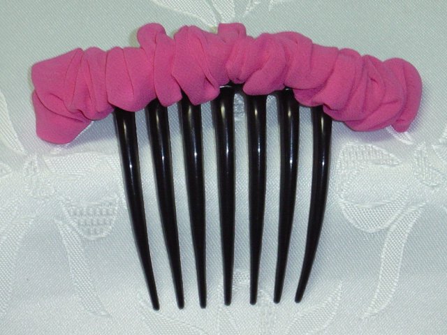 Pink chiffon fabric scrunched french twist updo hair comb fascinator