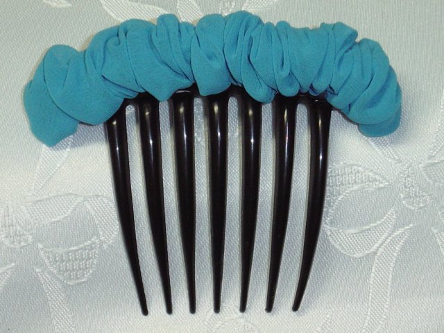 Turquoise chiffon fabric scrunched french twist updo hair comb fascinator
