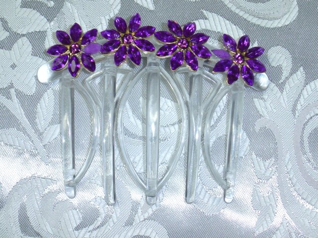 Purple floral rhinetsones hand made french twist updo fascinator comb by kittenkat22