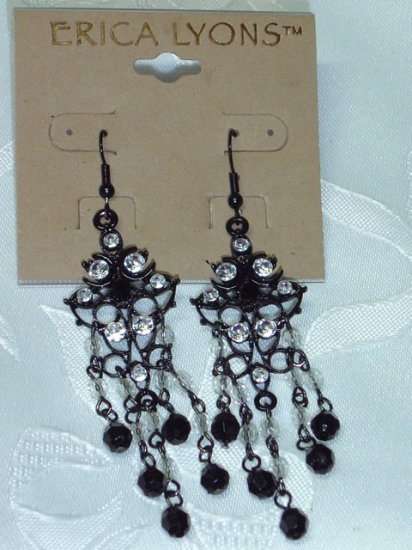 ERICA LYONS BLACK & WHITE~RHINESTONE CHANDELIER EARRINGS~NEW